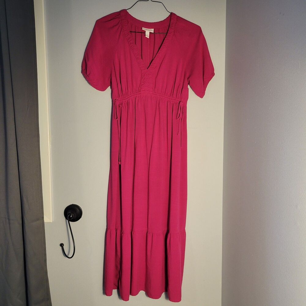 Isabel Ingrid Womens Rose  Hot Pink Magenta Maternity Dress Rayon Tie Sz S